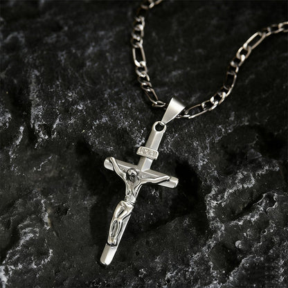 ✝️ ✨ Gold Crucifix Necklace – Detailed INRI Motif, Adjustable Figaro Chain & Hypoallergenic Finish 💛
