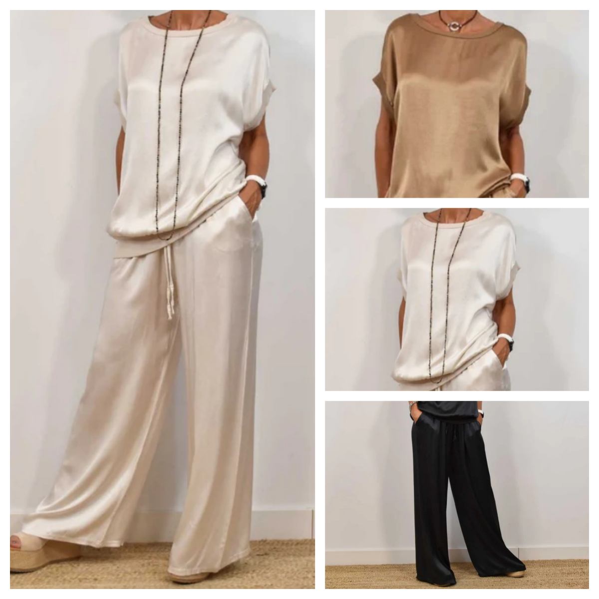 🎉Limited Sale🎉Women's Satin Short Sleeve Top & Pants 2-Piece Set