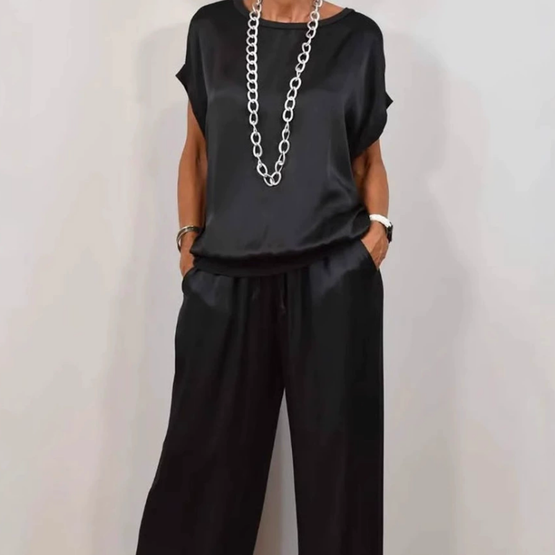 🎉Limited Sale🎉Women's Satin Short Sleeve Top & Pants 2-Piece Set