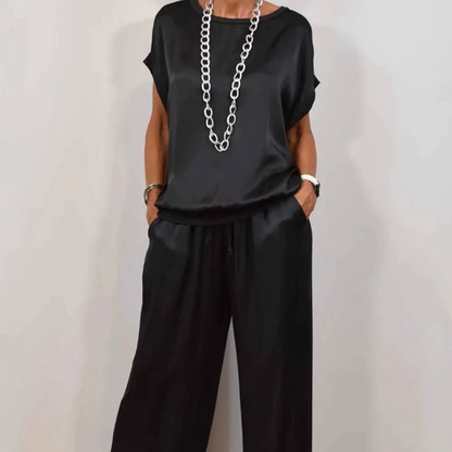🎉Limited Sale🎉Women's Satin Short Sleeve Top & Pants 2-Piece Set