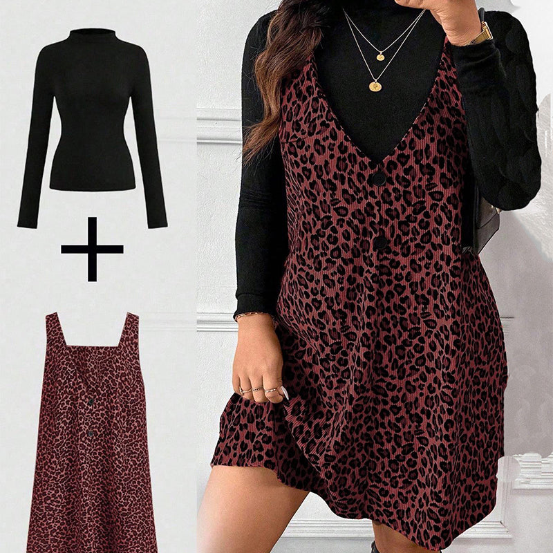 Layered Look Leopard Cami Dress & Top Set