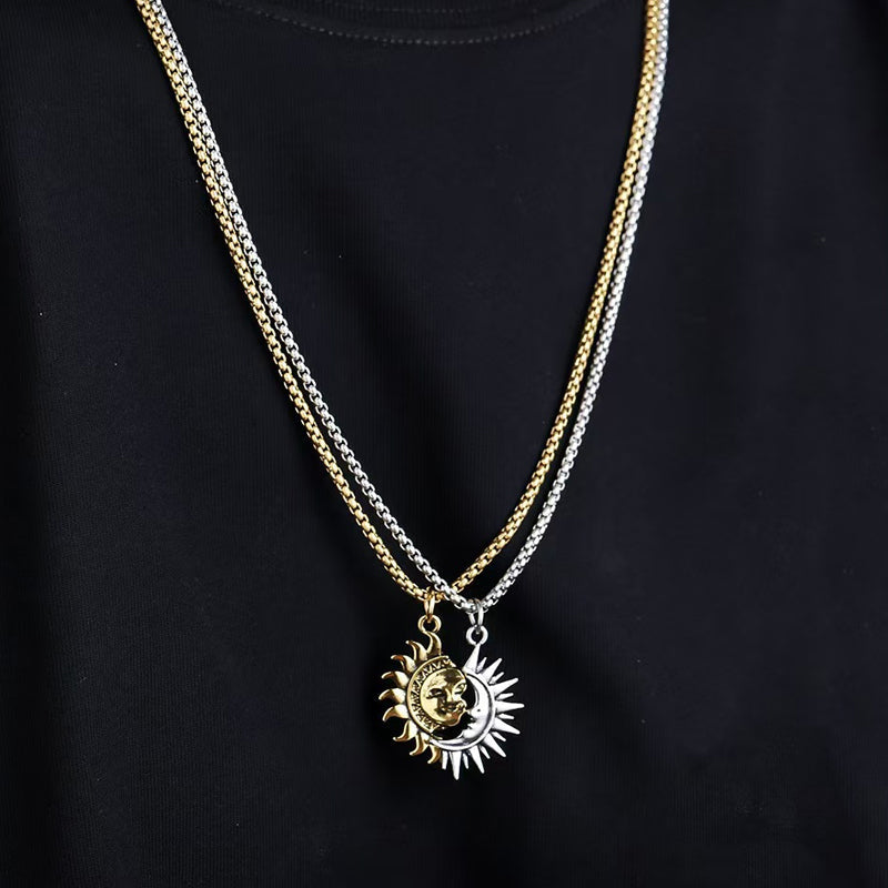 🎁Valentine's Day Gift🔥Sun & Moon Spliced Pendant Necklace Set