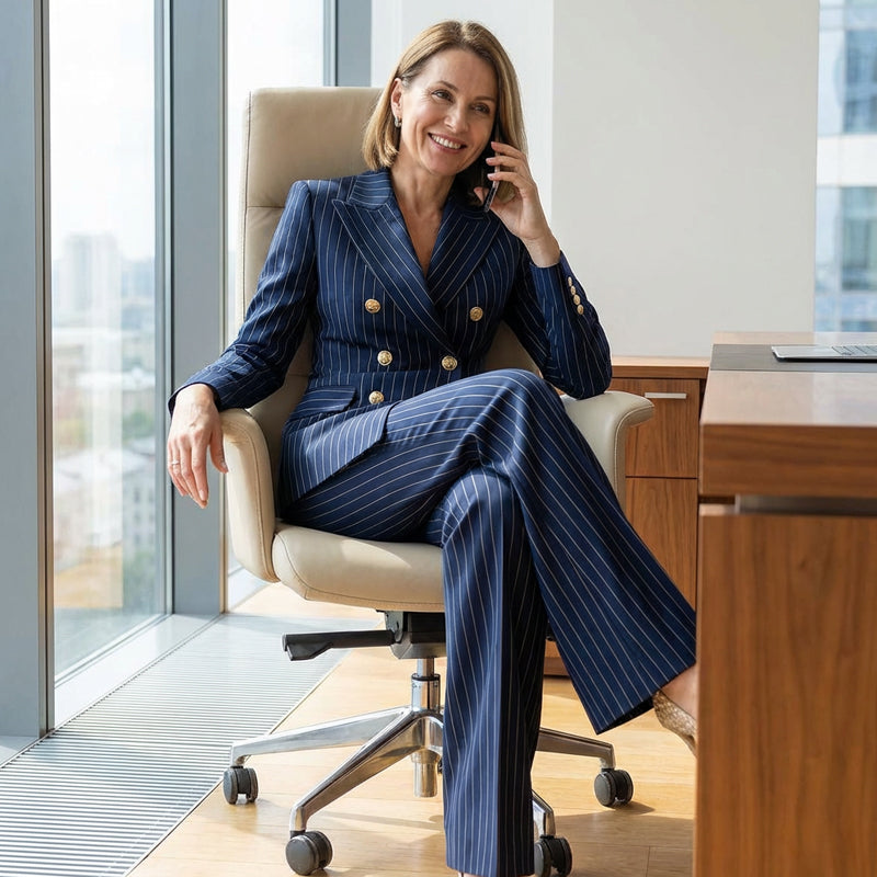 📢📢49% OFF !!!⏰Women's Pinstripe Double-Breasted Suit Set