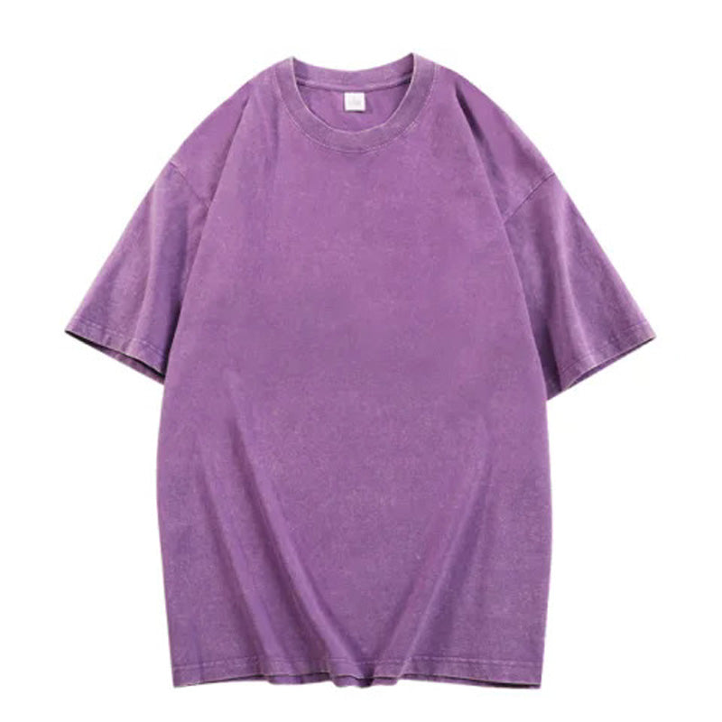 Loose Vintage Solid Color Short Sleeve Top