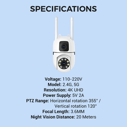 🔍🔍360° Pan & Tilt 4K Dual Lens Security Camera – Outdoor WiFi Surveillance Camera
