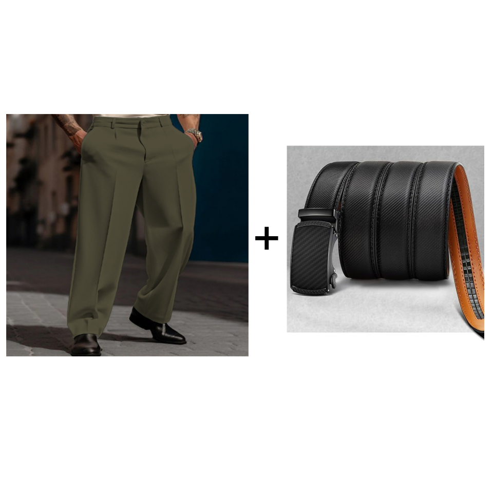 Men’s Casual Pleated Wide-Leg Pants