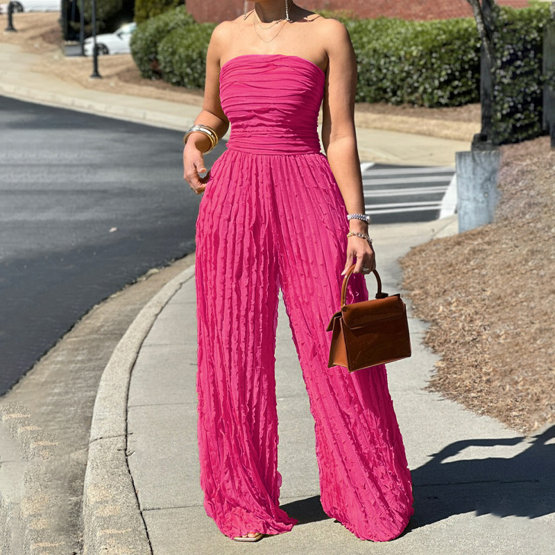 ⏳LAST DAY SALE 49% OFF💕Strapless Crinkle Wide-Leg Jumpsuit