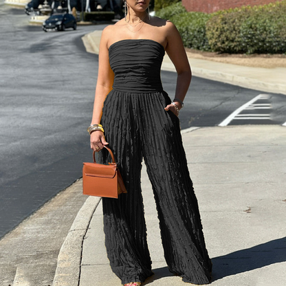 ⏳LAST DAY SALE 49% OFF💕Strapless Crinkle Wide-Leg Jumpsuit
