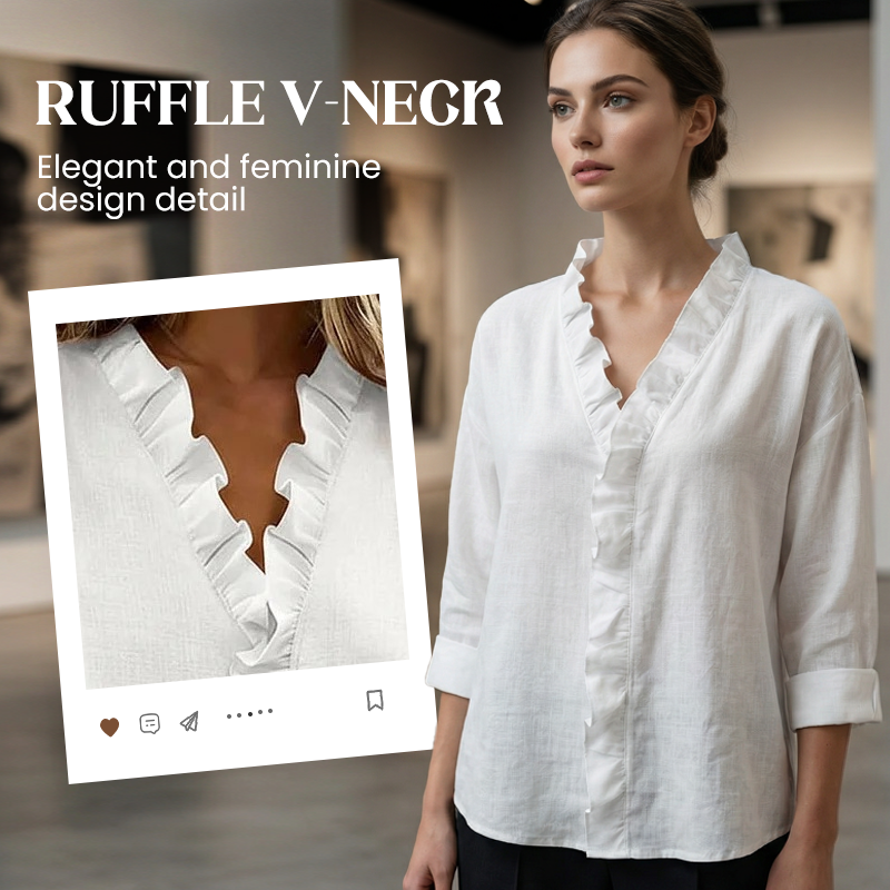 🥳2026 HOT SALE🥳💞50K+ SOLD!👵🌸 50% OFF! Ruffle V-Neck Blouse – Soft, flattering & easy to wear. Perfect for daily elegance. 🕊️✨