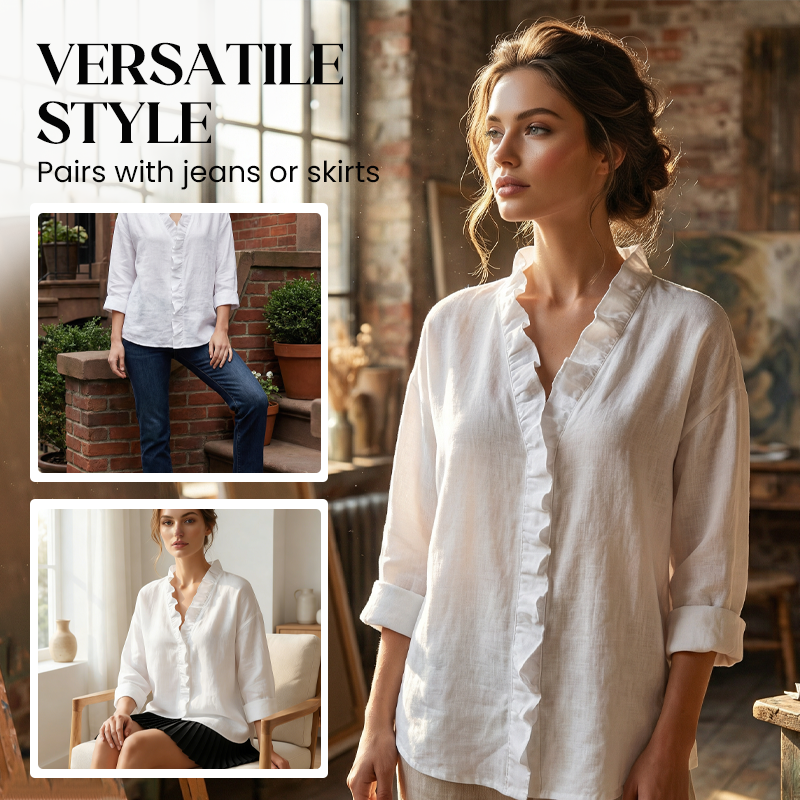 🥳2026 HOT SALE🥳💞50K+ SOLD!👵🌸 50% OFF! Ruffle V-Neck Blouse – Soft, flattering & easy to wear. Perfect for daily elegance. 🕊️✨