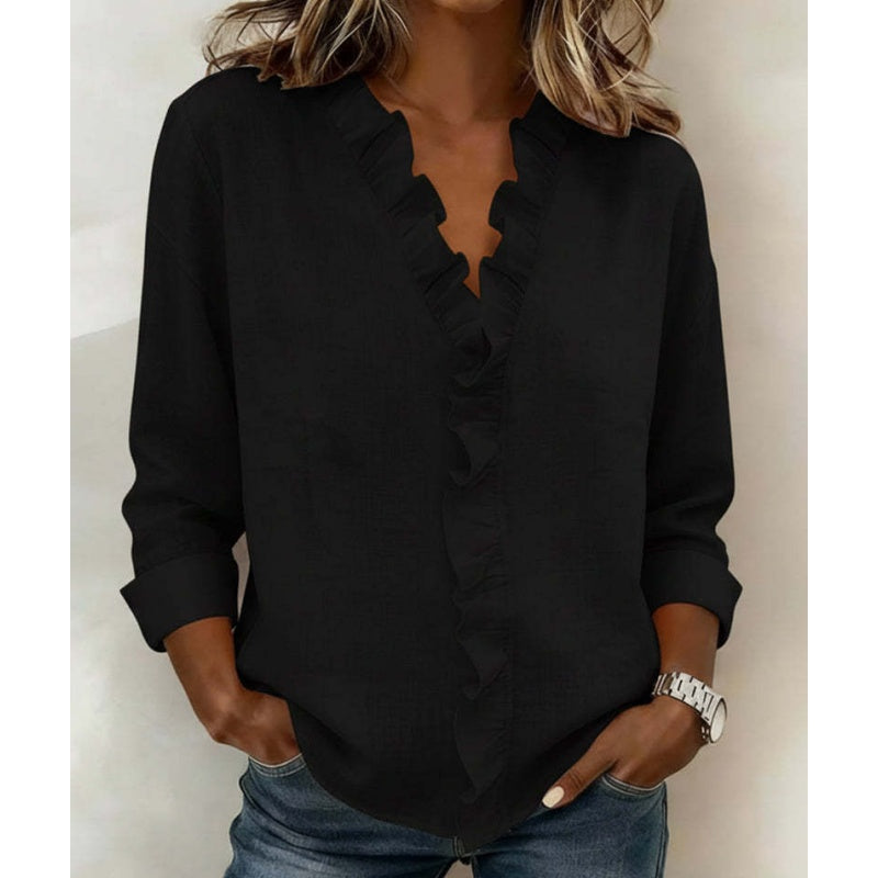 🥳2026 HOT SALE🥳💞50K+ SOLD!👵🌸 50% OFF! Ruffle V-Neck Blouse – Soft, flattering & easy to wear. Perfect for daily elegance. 🕊️✨