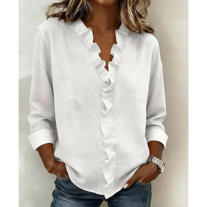 🥳2026 HOT SALE🥳💞50K+ SOLD!👵🌸 50% OFF! Ruffle V-Neck Blouse – Soft, flattering & easy to wear. Perfect for daily elegance. 🕊️✨