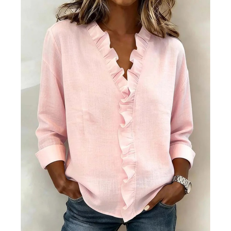 🥳2026 HOT SALE🥳💞50K+ SOLD!👵🌸 50% OFF! Ruffle V-Neck Blouse – Soft, flattering & easy to wear. Perfect for daily elegance. 🕊️✨