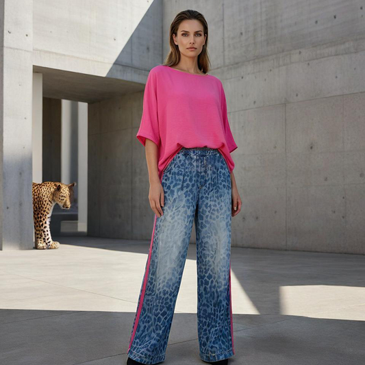 ⏳Limited-time 49% off⏰Vibrant Pink Top & Bold Leopard Print Pants Set👚👖
