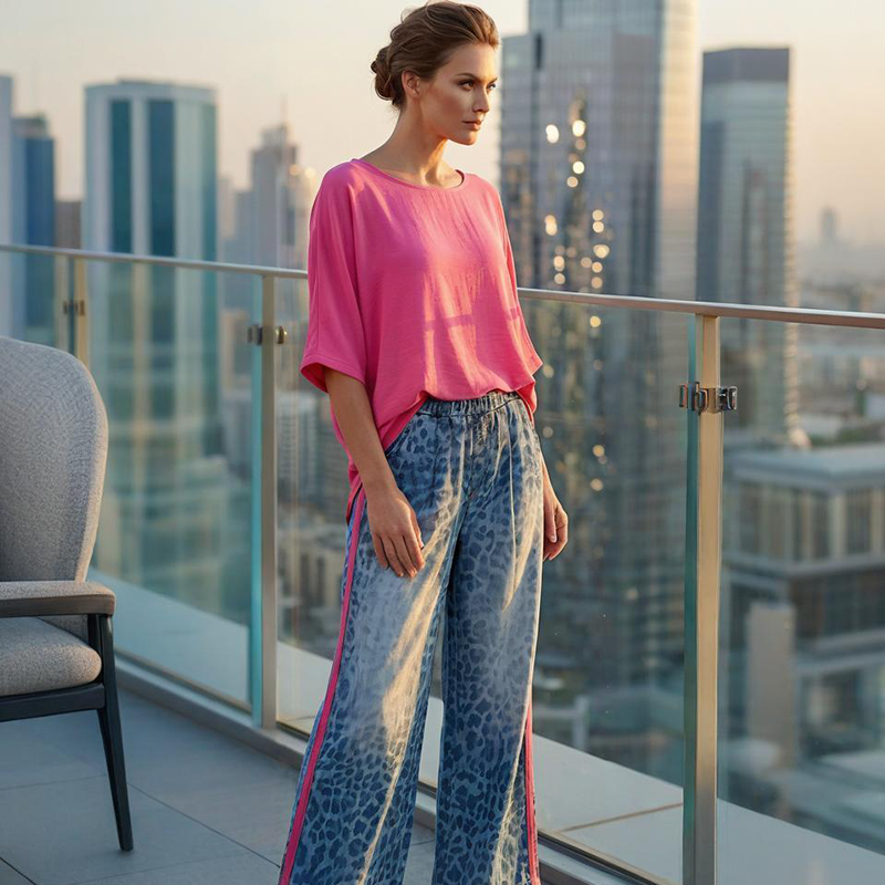 ⏳Limited-time 49% off⏰Vibrant Pink Top & Bold Leopard Print Pants Set👚👖