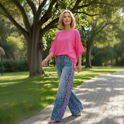 ⏳Limited-time 49% off⏰Vibrant Pink Top & Bold Leopard Print Pants Set👚👖