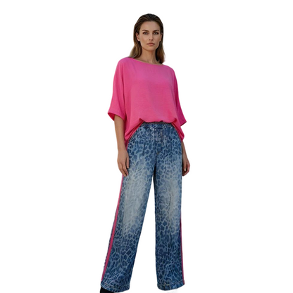 ⏳Limited-time 49% off⏰Vibrant Pink Top & Bold Leopard Print Pants Set👚👖
