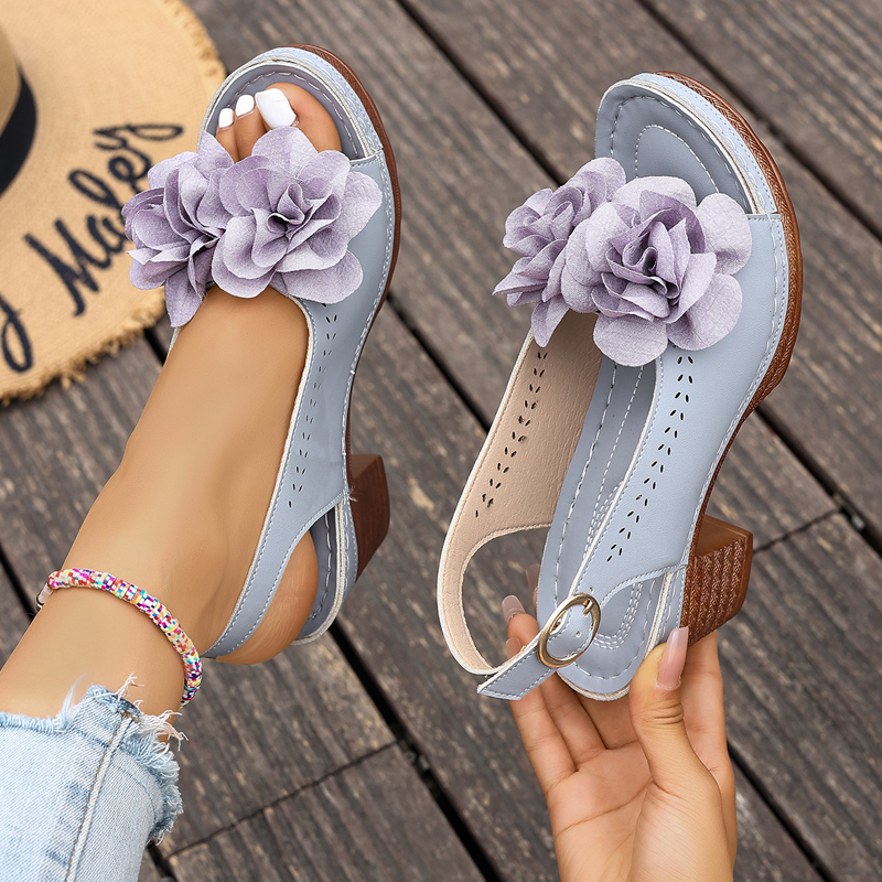 👡 49% OFF NOW! 🌸 Women's 3D Floral Peep-Toe Block Heel Sandals – Comfortable Heel, Adjustable Strap & Elegant Style 👠