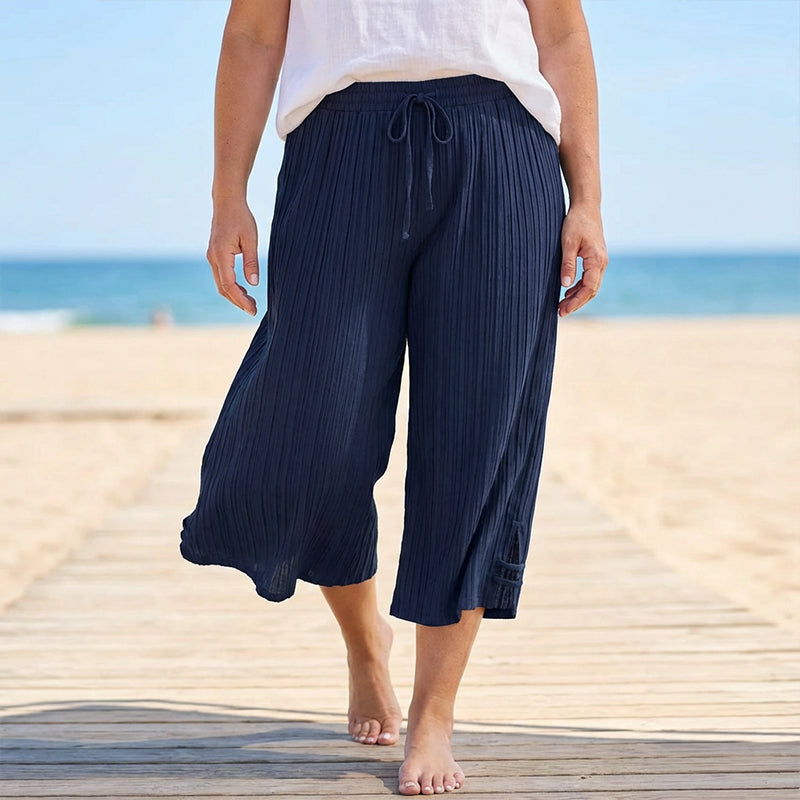 💖Women's Ribbed Wide-Leg Capri Pants with Pockets