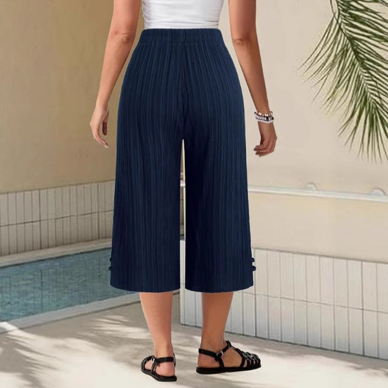 💖Women's Ribbed Wide-Leg Capri Pants with Pockets