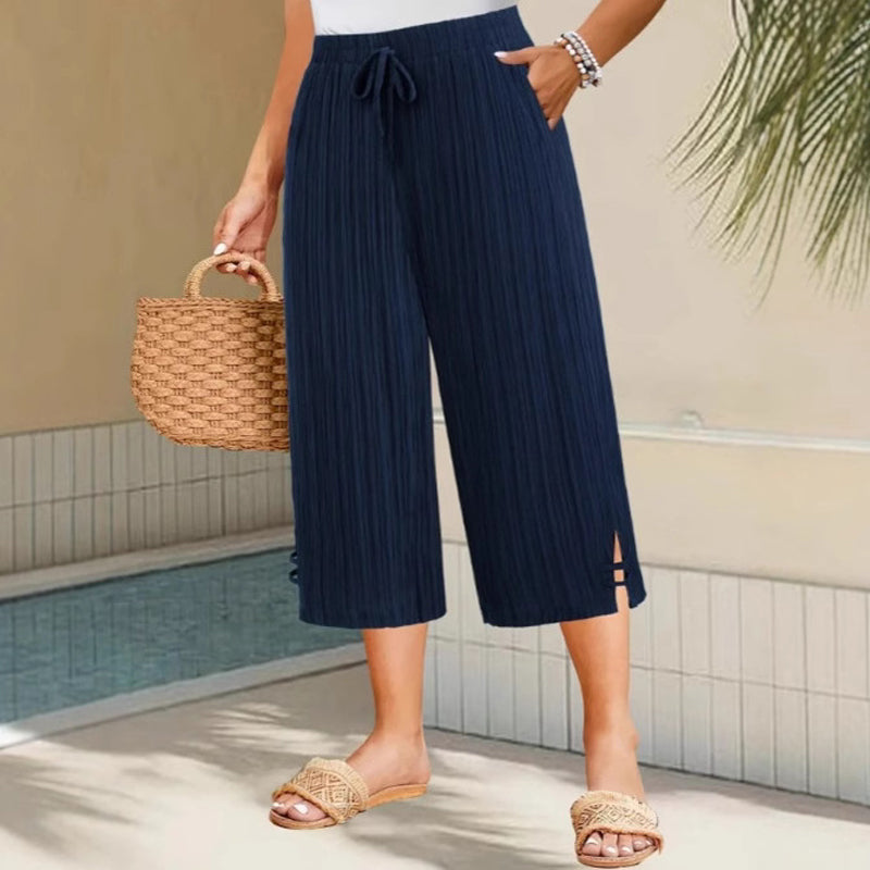 💖Women's Ribbed Wide-Leg Capri Pants with Pockets