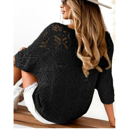 💥Women's Summer Crochet Openwork 3/4 Sleeve Pullover Knit Top