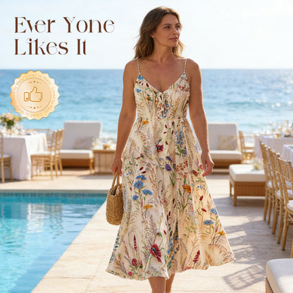 💐Spring Hot Sale 49% OFF!!🌿🌸Plus Size Floral Print Spaghetti Strap Midi Dress