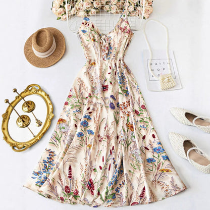 💐Spring Hot Sale 49% OFF!!🌿🌸Plus Size Floral Print Spaghetti Strap Midi Dress