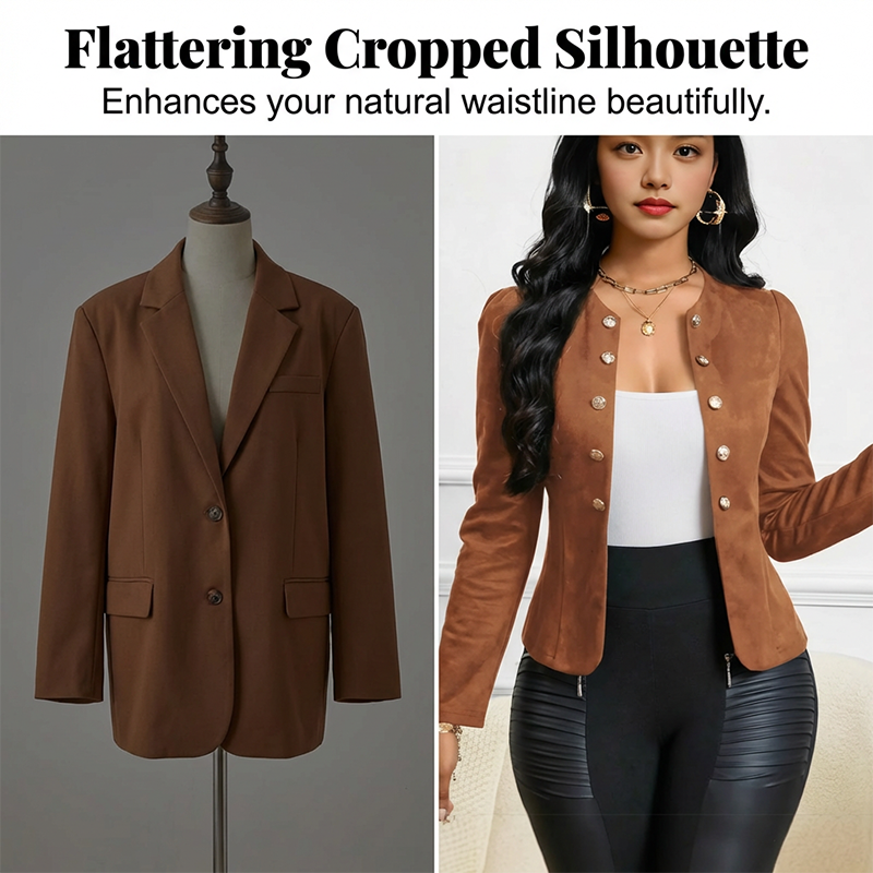 🔥🎁New 49% OFF🔥Women's Faux Suede Collarless Open Front Jacket