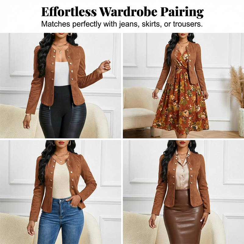 🔥🎁New 49% OFF🔥Women's Faux Suede Collarless Open Front Jacket