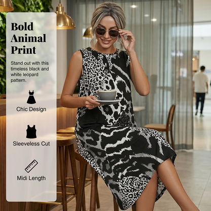 🎁New arrival 49% OFF💥Women's Leopard Print Sleeveless Midi Dress