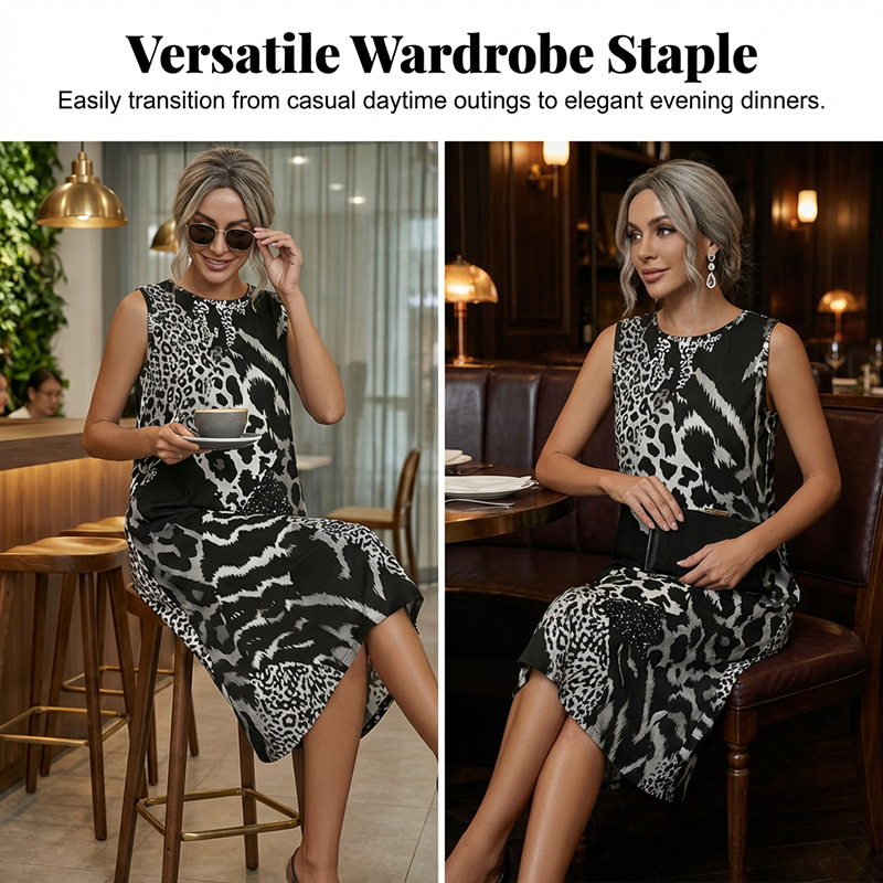 🎁New arrival 49% OFF💥Women's Leopard Print Sleeveless Midi Dress