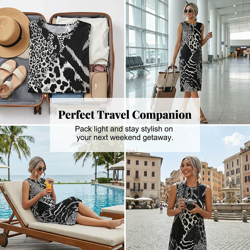 🎁New arrival 49% OFF💥Women's Leopard Print Sleeveless Midi Dress