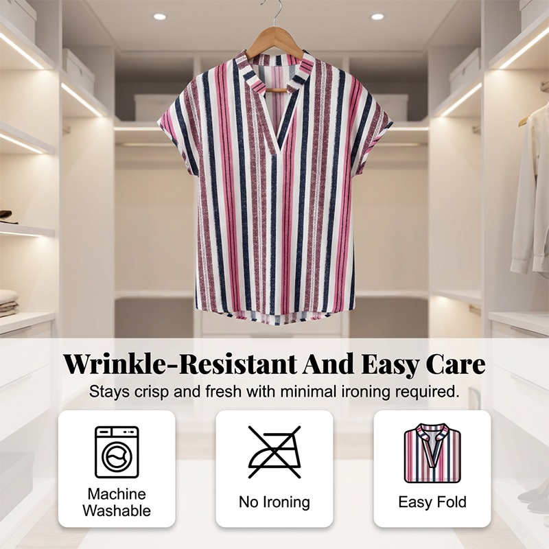 Women's Striped V-Neck Short Sleeve Blouse