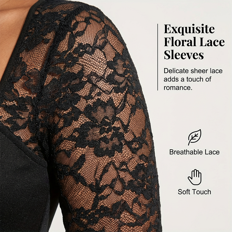 Women's Plus Size A-Line Mini Dress with Lace Sleeve