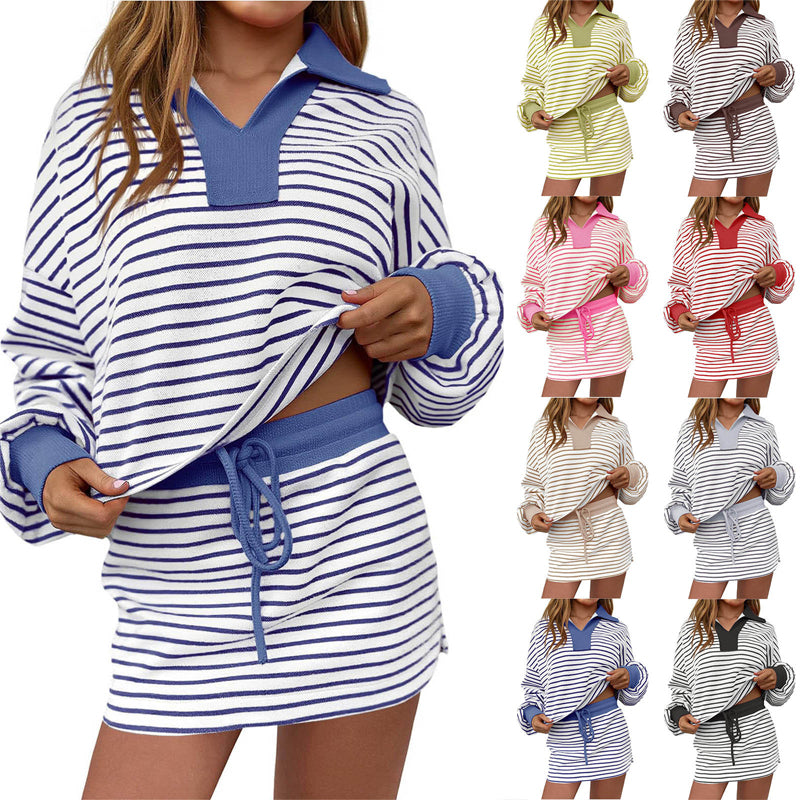 🔥Women's Striped Two-Piece Mini Skirt Set