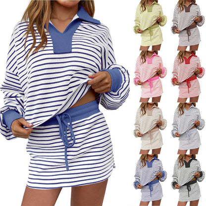 🔥Women's Striped Two-Piece Mini Skirt Set