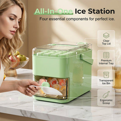 Press-Type Ice Cube Maker with Storage Bin
