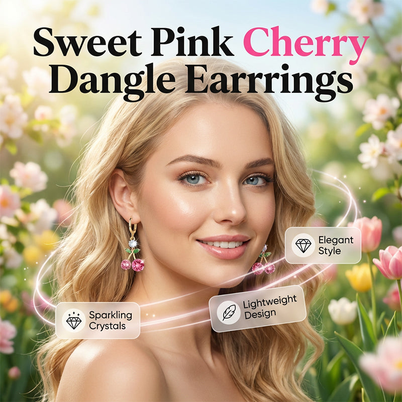 Sparkling Crystal Cherry Dangle Hoop Earrings