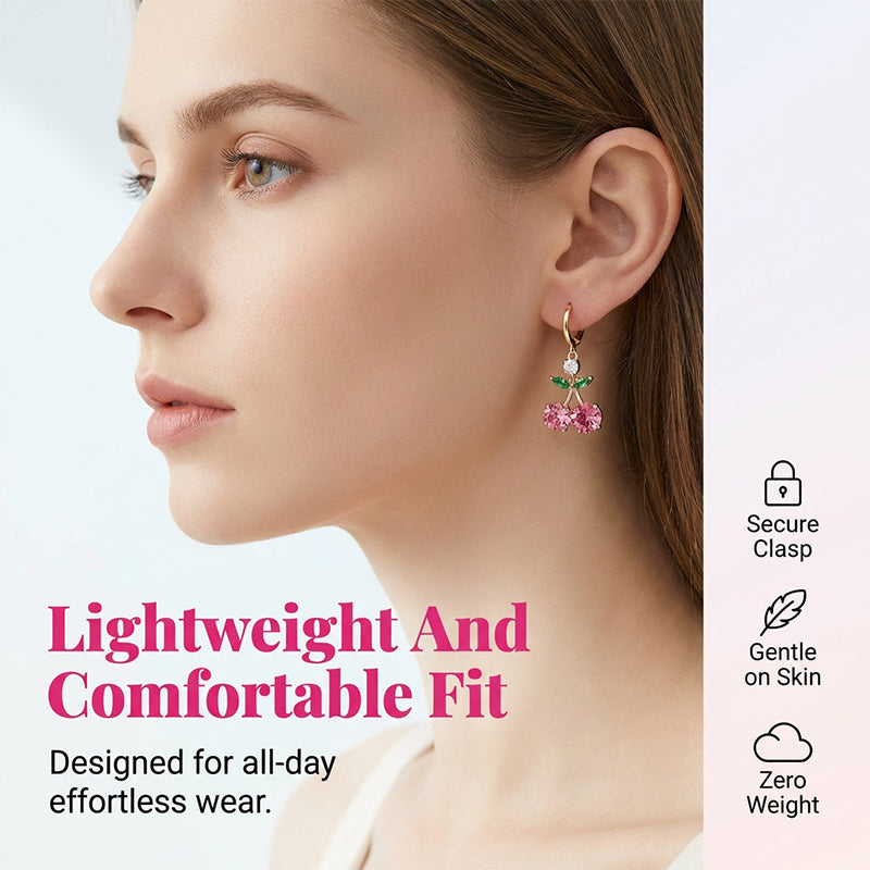 Sparkling Crystal Cherry Dangle Hoop Earrings