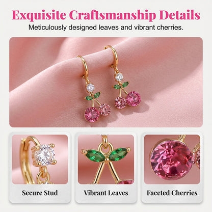Sparkling Crystal Cherry Dangle Hoop Earrings