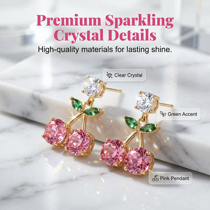 Sparkling Crystal Cherry Dangle Hoop Earrings