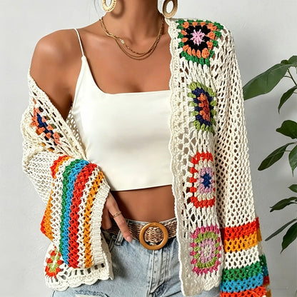 Retro Hollow-Out Long Sleeve Crochet Top