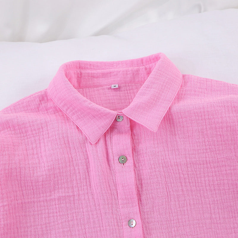 Shirt with button placket and shorts, 2-piece set