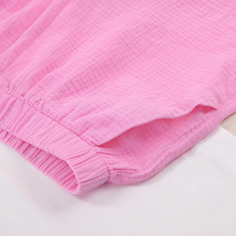 Shirt with button placket and shorts, 2-piece set