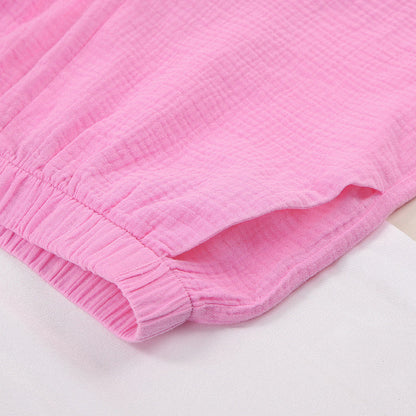 Shirt with button placket and shorts, 2-piece set