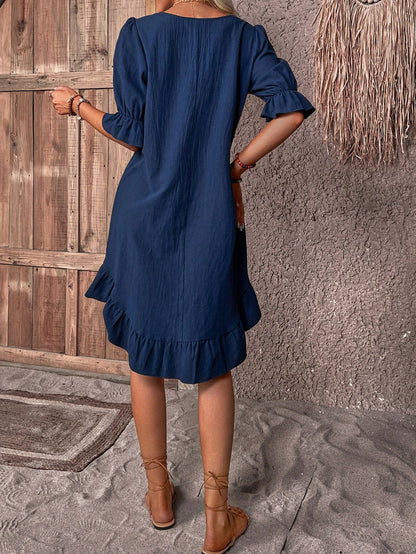 💥2026 New Plus Size Cotton linen dress with half sleeve and elegant skirt