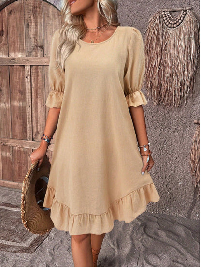 💥2026 New Plus Size Cotton linen dress with half sleeve and elegant skirt