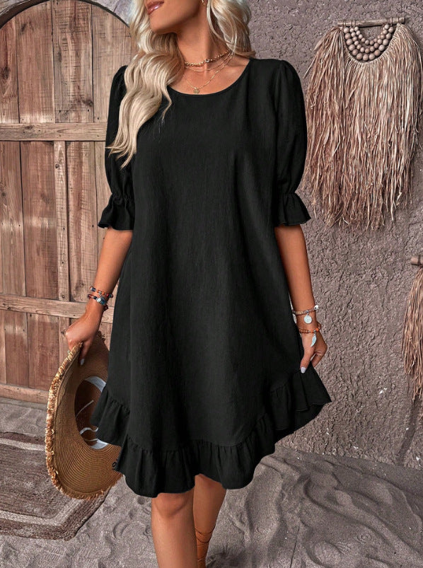 💥2026 New Plus Size Cotton linen dress with half sleeve and elegant skirt