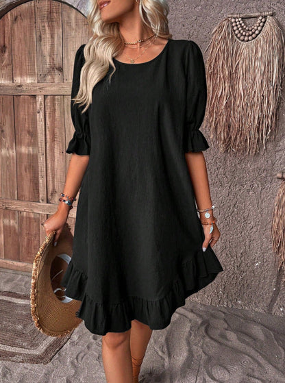 💥2026 New Plus Size Cotton linen dress with half sleeve and elegant skirt